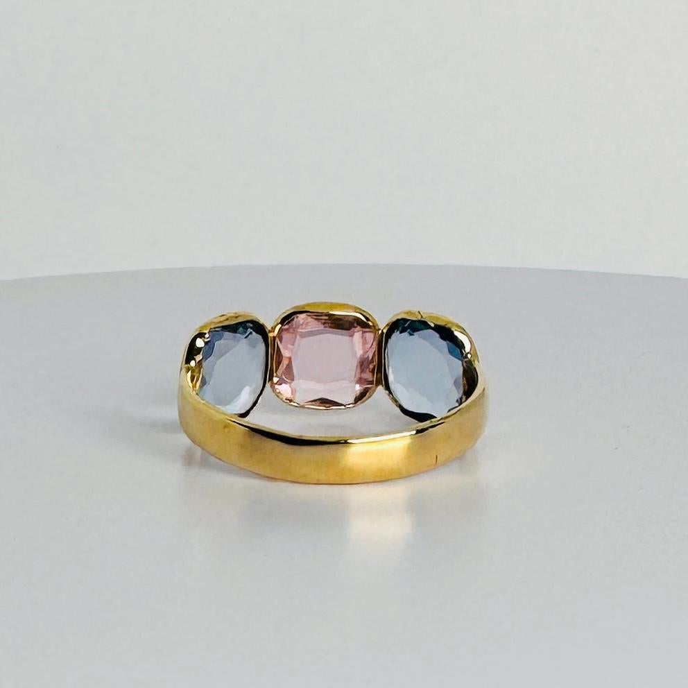 18 carat yellow gold ring with pink amethyst and blue spinel 1