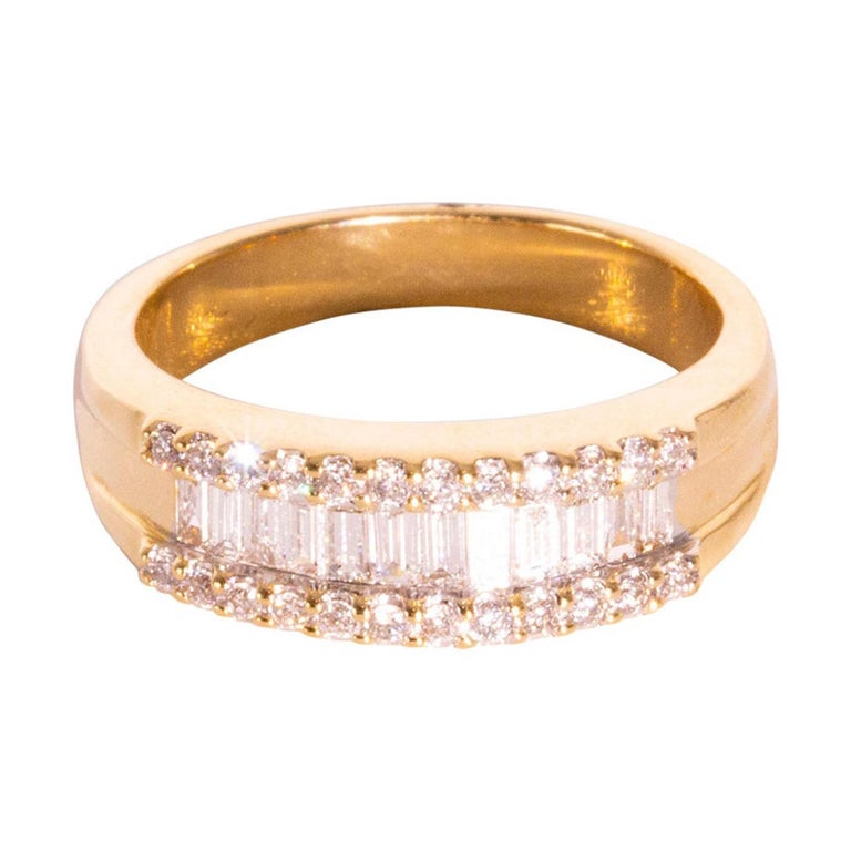 18 Carat Yellow Gold Round Brilliant Cut and Baguette Cut Diamond Band ...