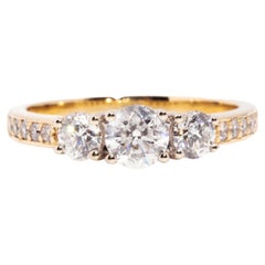 18 Carat Yellow Gold Round Brilliant Diamond Three Stone Vintage Engagement Ring