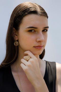 18 Carat Yellow Gold Round Cut Diamonds Dangle Earrings