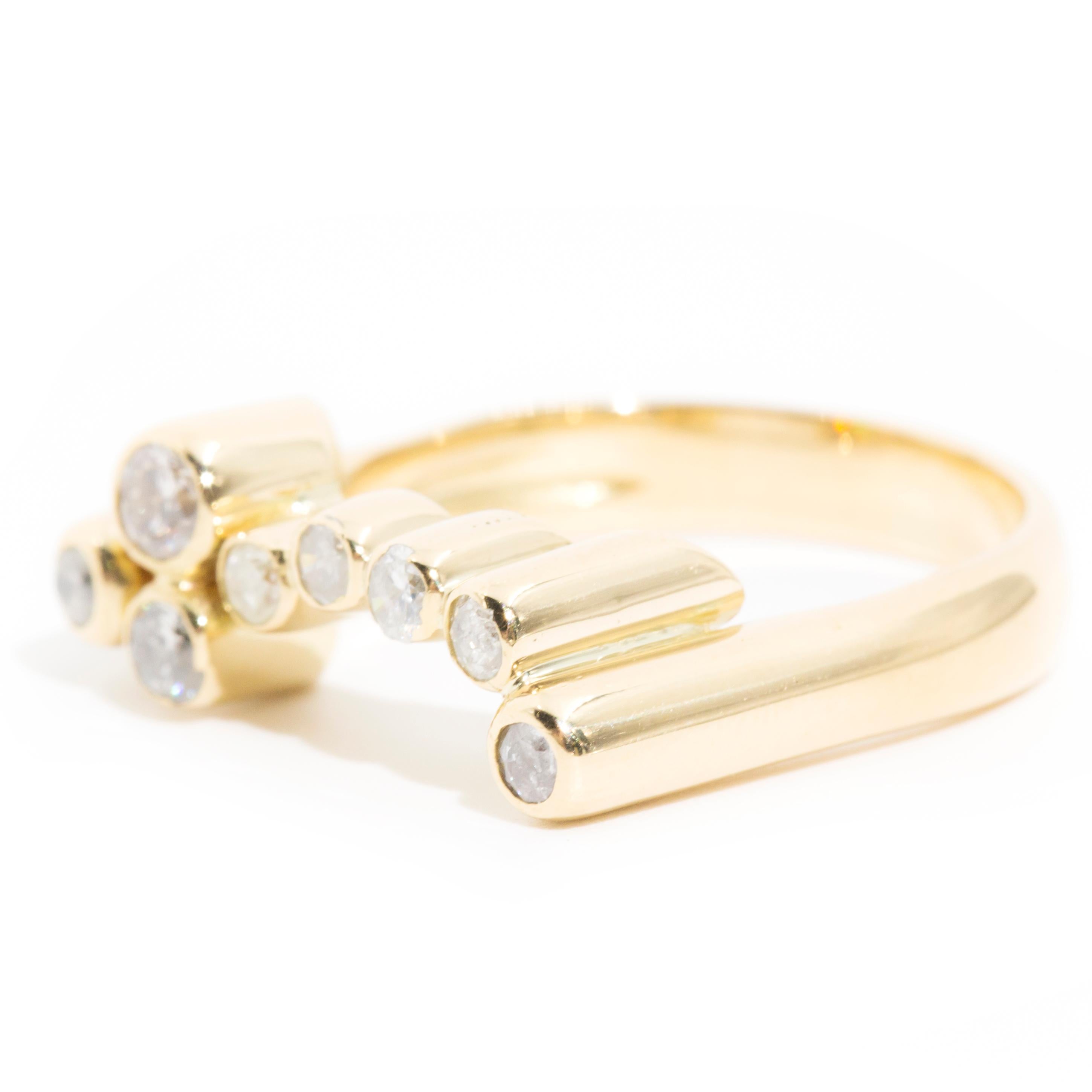 Modern 18 Carat Yellow Gold Rub over Brilliant Diamond Vintage Harmonium Cluster Ring