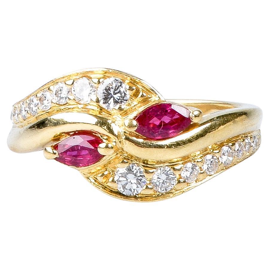 18 carat yellow gold rubies and diamonds ring For Sale