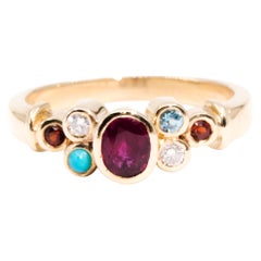 18 Carat Yellow Gold Ruby and Diamond and Gemstone Vintage Cluster Ring
