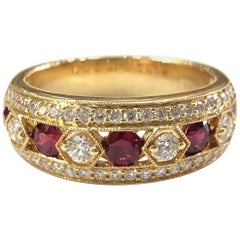18 Carat Yellow Gold Ruby and Diamond Band Ring