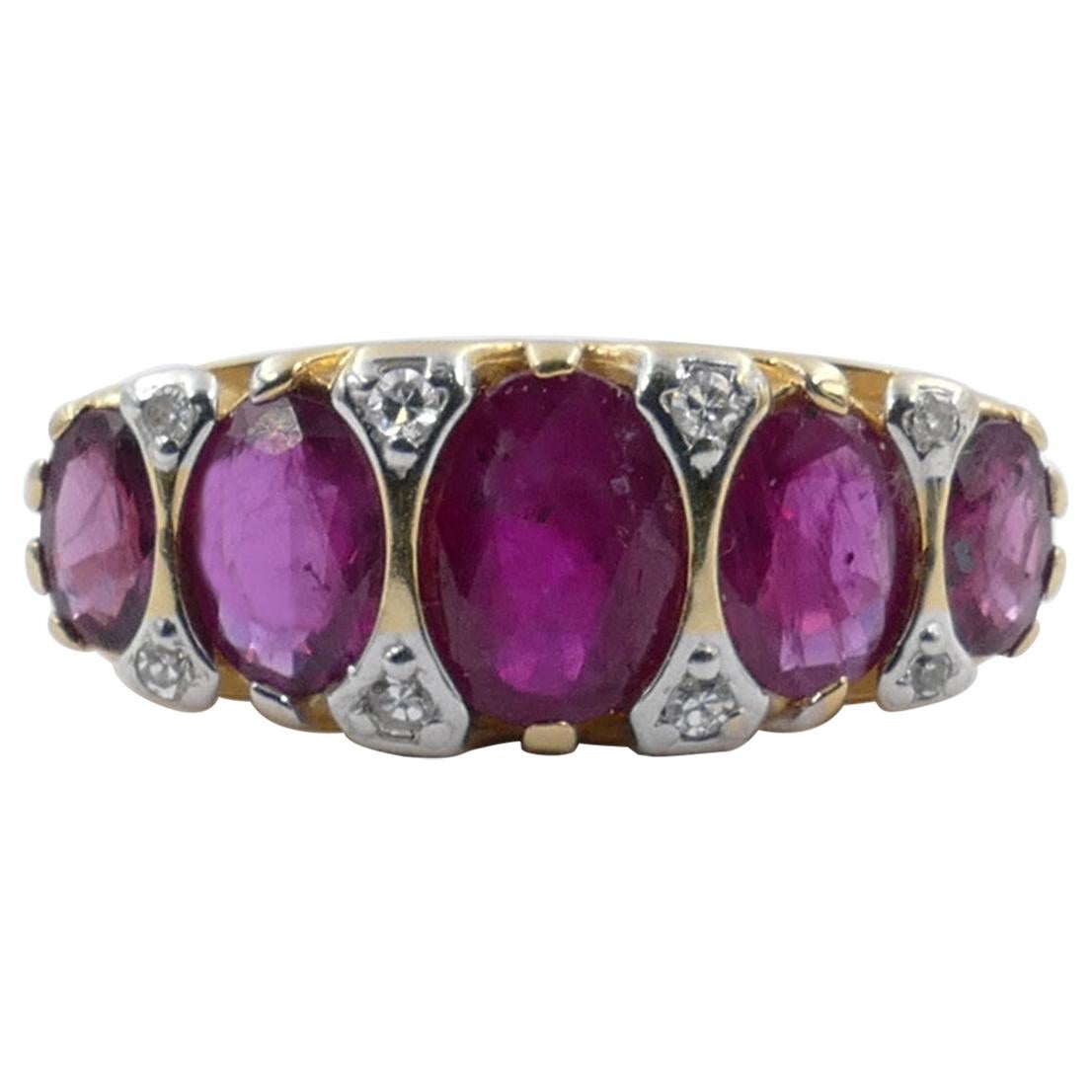 18 Carat Yellow Gold Ruby and Diamond Dress Ring For Sale