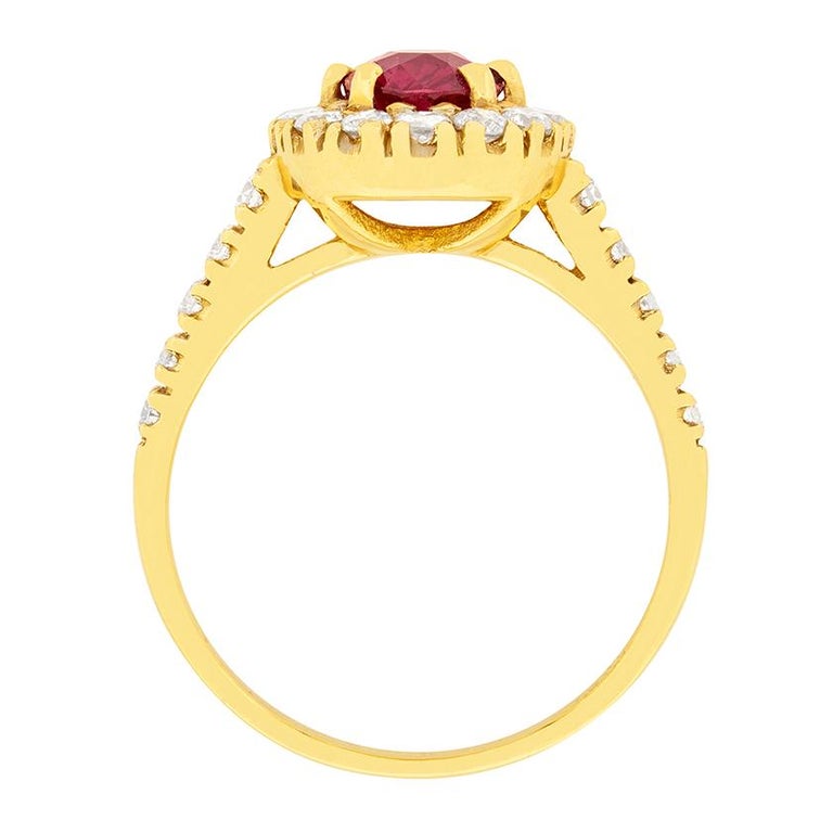 18 Carat Yellow Gold Ruby and Diamond Halo Ring For Sale at 1stDibs