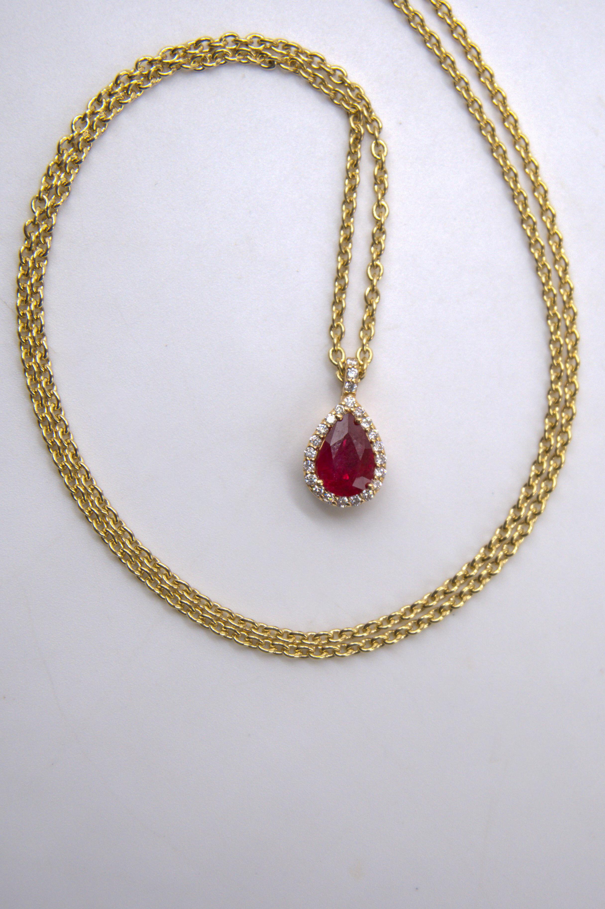 Women's 18 Carat Yellow Gold, Ruby and Diamond Pendant