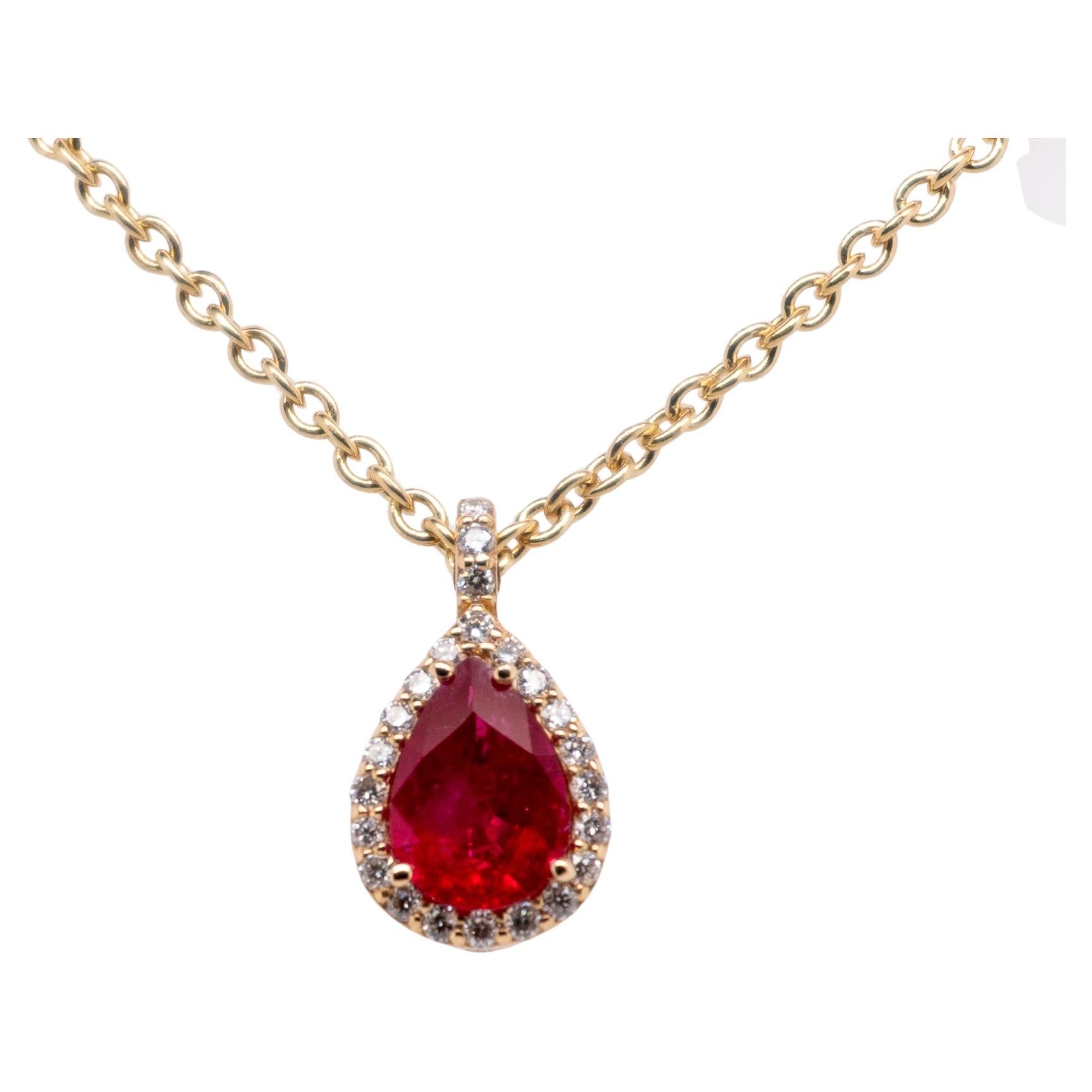 18 Carat Yellow Gold, Ruby and Diamond Pendant For Sale