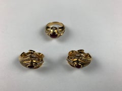 18 Carat Yellow Gold Ruby and Diamond Earrings and Ring