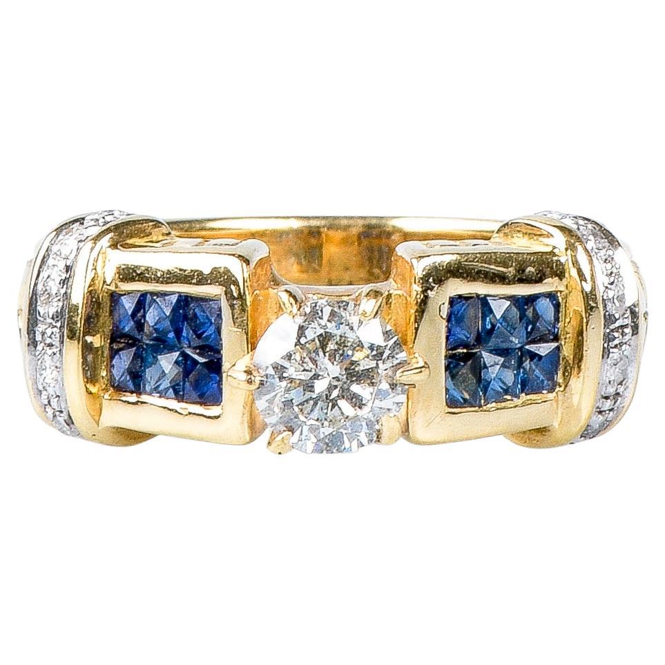 18 carat yellow gold sapphires and diamonds ring  For Sale
