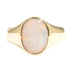 18 Carat Yellow Gold Solid Australian Opal Signet Solitaire Vintage Mens Ring