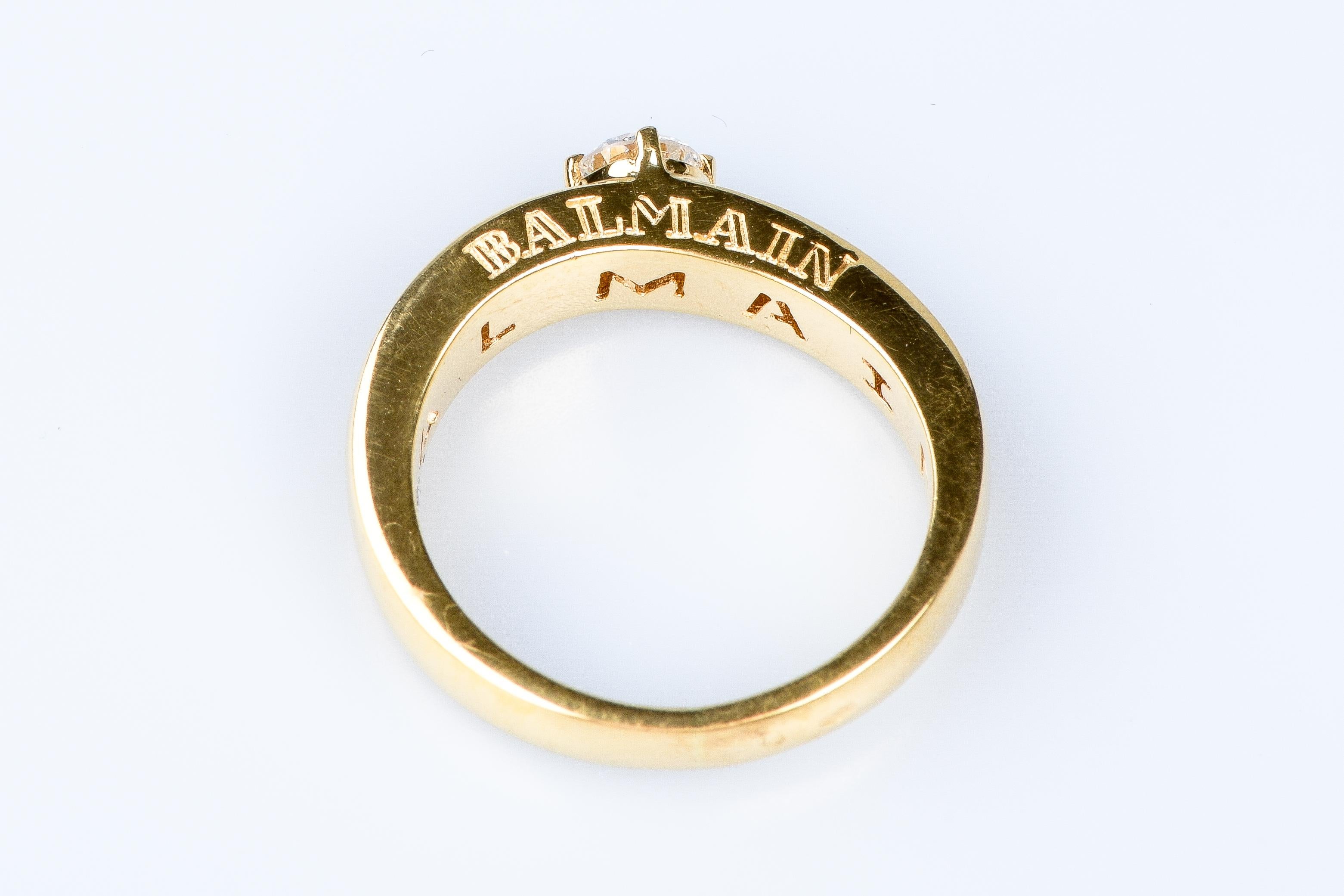Women's 18 carat yellow gold solitaire BALMAIN round brillant cut diamond ring 
