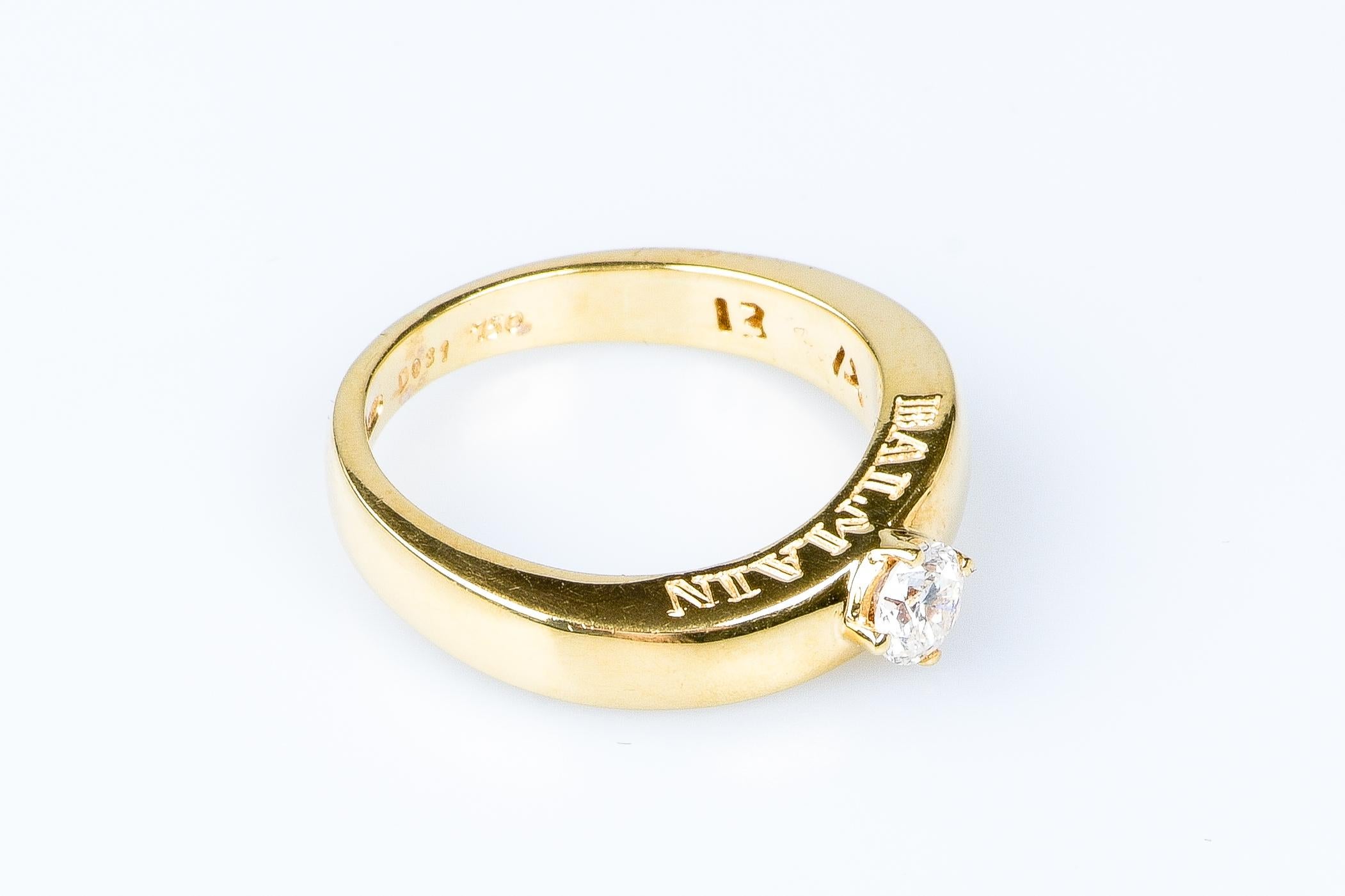 18 carat yellow gold solitaire BALMAIN round brillant cut diamond ring  1