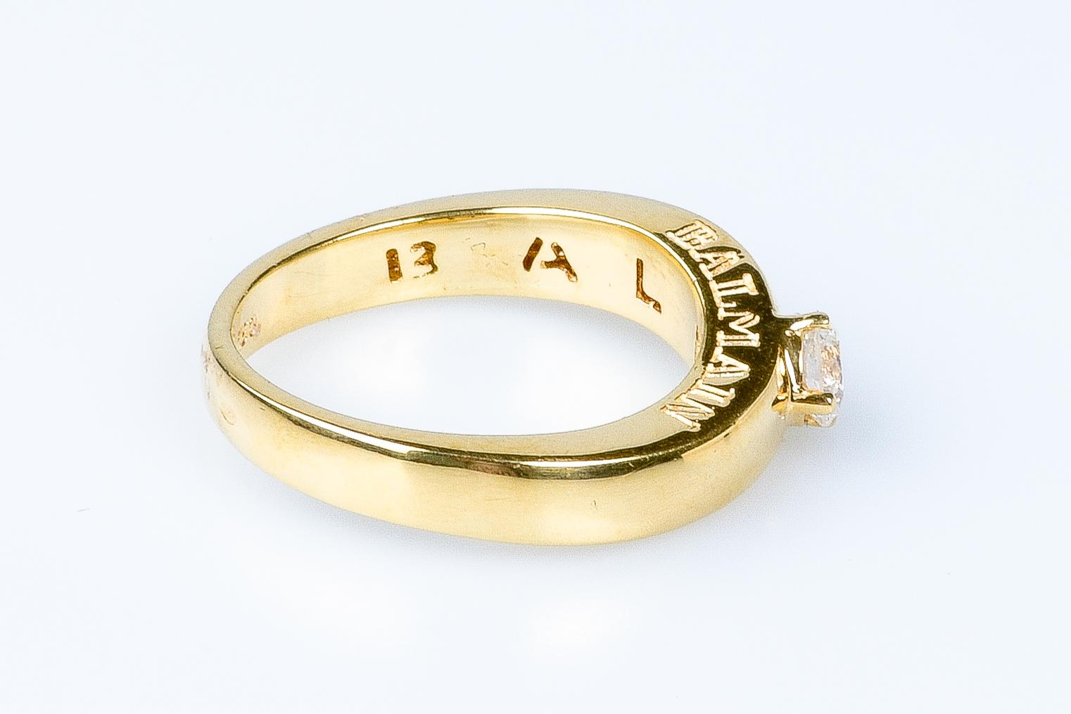 18 carat yellow gold solitaire BALMAIN round brillant cut diamond ring  3