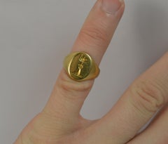 18 Carat Yellow Gold Sword and Boar Head Signet Seal Intaglio Ring