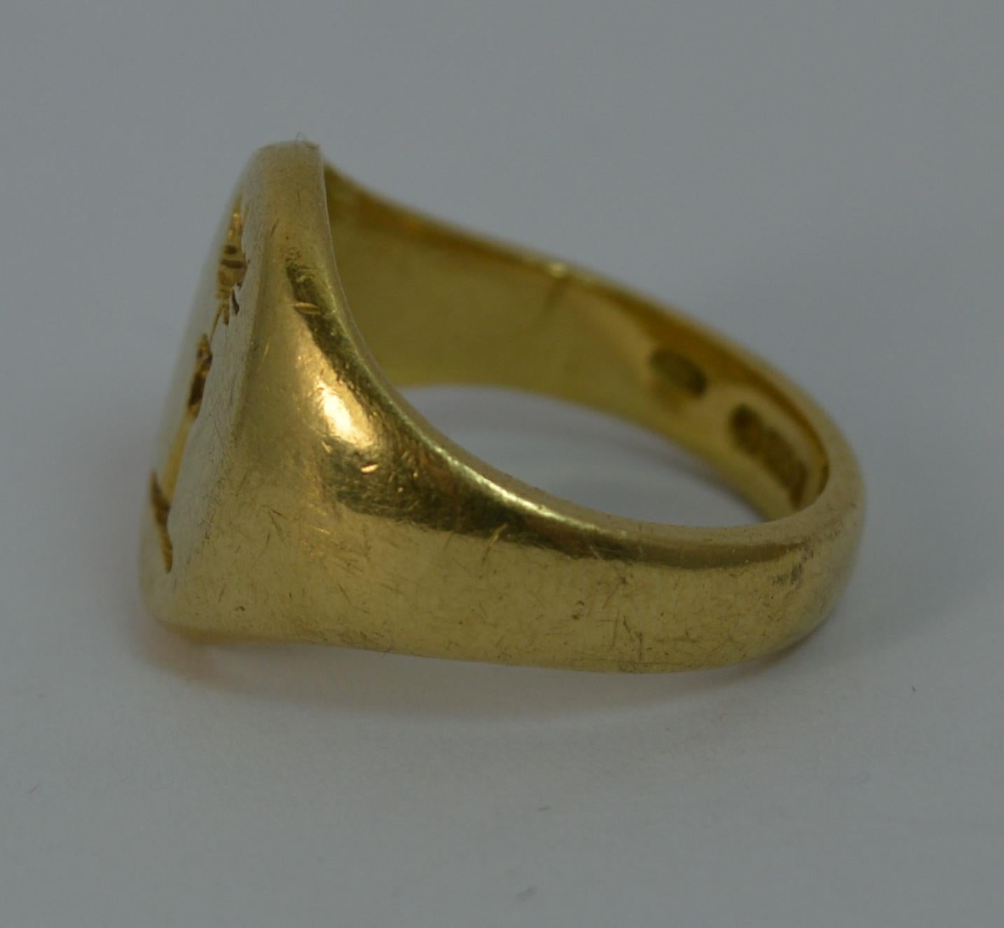 18 Carat Yellow Gold Sword and Boar Head Signet Seal Intaglio Ring In Good Condition In St Helens, GB
