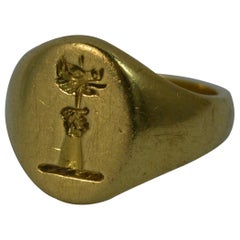 18 Carat Yellow Gold Sword and Boar Head Signet Seal Intaglio Ring