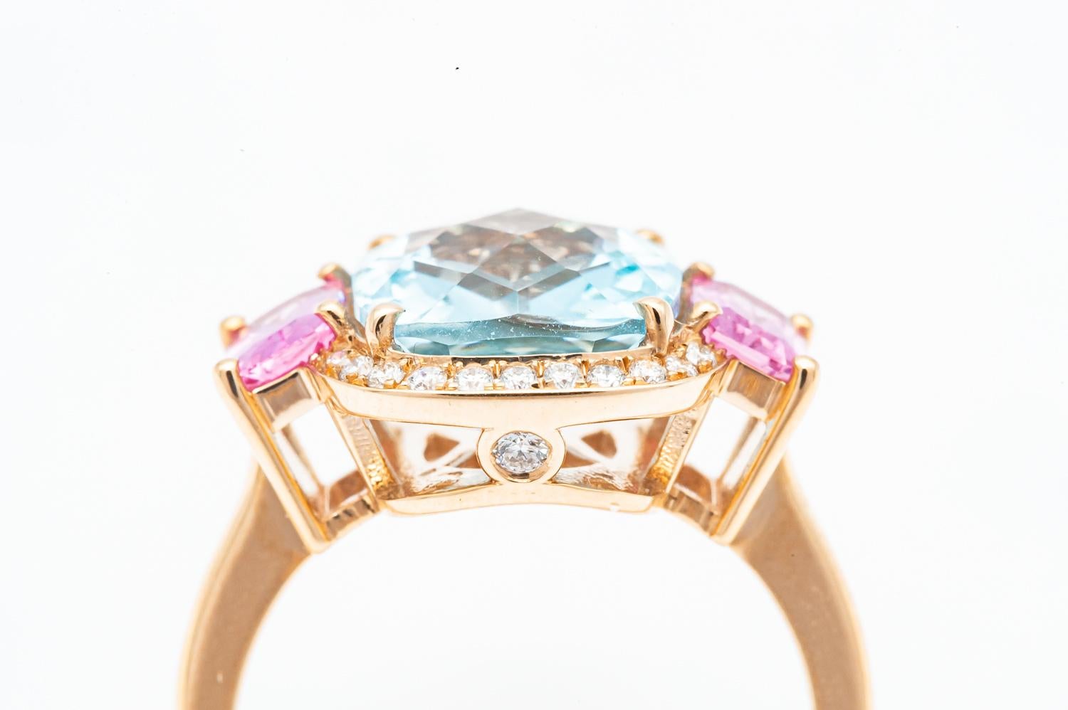 Art Deco Diamond Ring Topaz Pink Sapphire Yellow Gold 18 Karat   For Sale