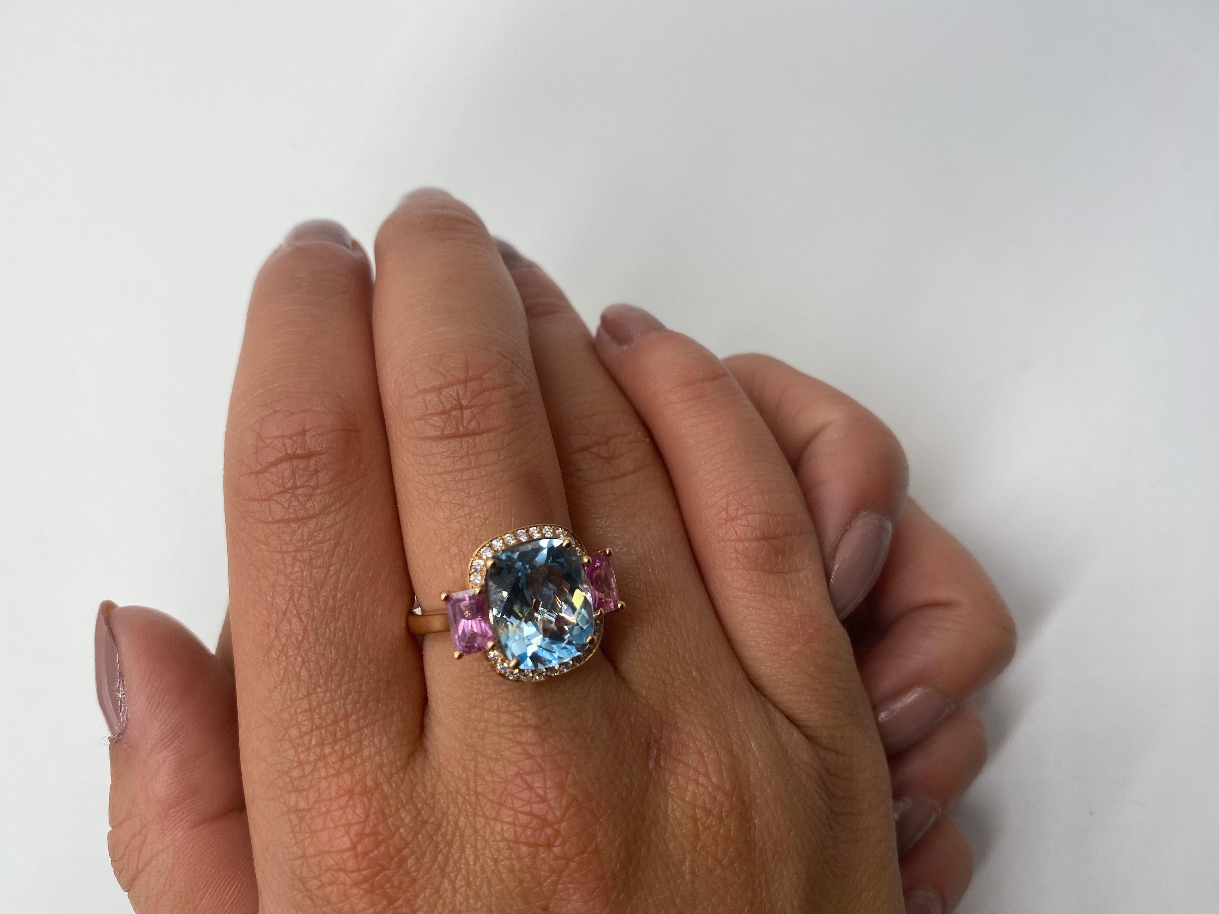 Diamond Ring Topaz Pink Sapphire Yellow Gold 18 Karat   In New Condition For Sale In Vannes, FR