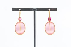 18 Carat Yellow Gold Tourmaline and Rose Quartz Earring