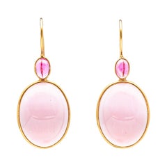 18 Carat Yellow Gold Tourmaline and Rose Quartz Earring