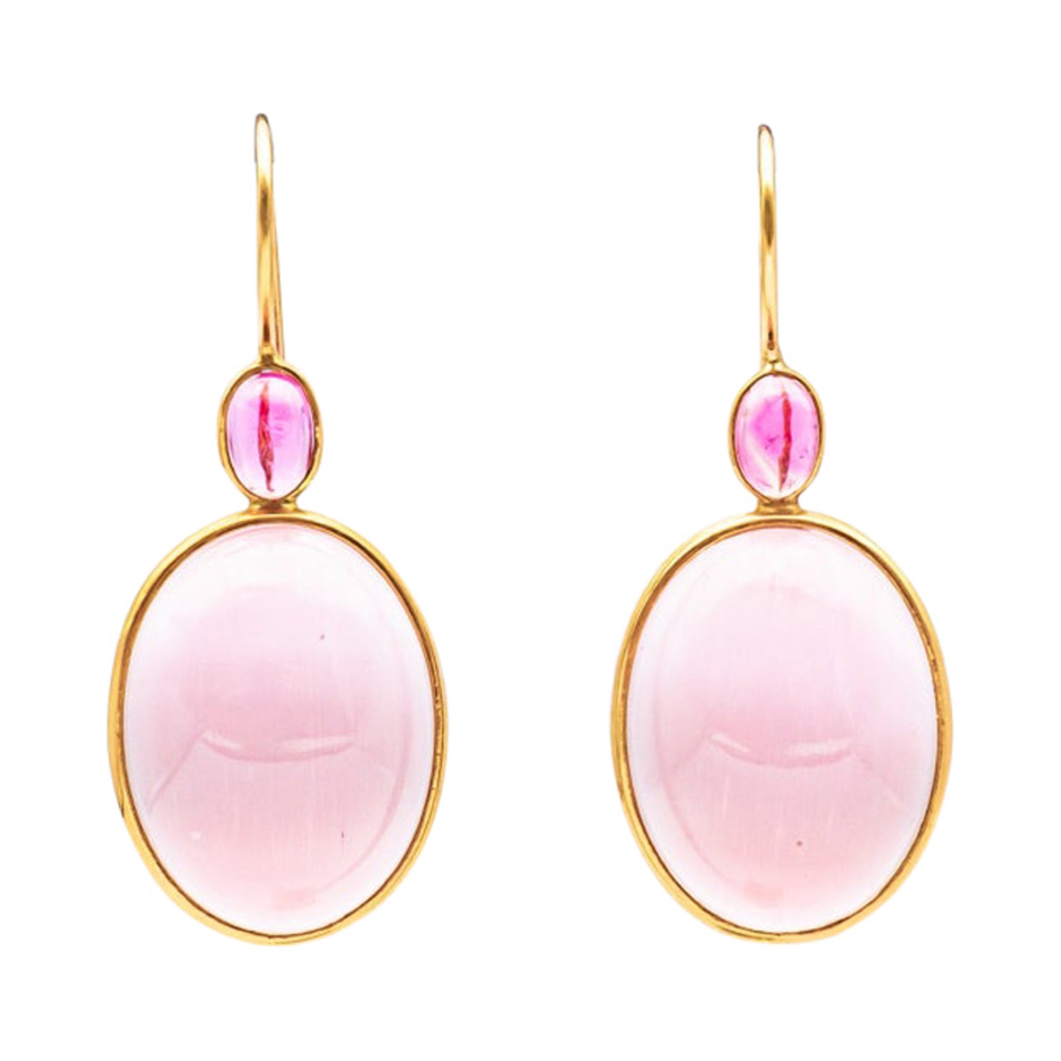 18 Carat Yellow Gold Tourmaline and Rose Quartz Earring For Sale at 1stDibs