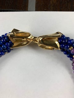 18 Carat Yellow Gold Twist Lapius, Amethyst and Agate Necklace