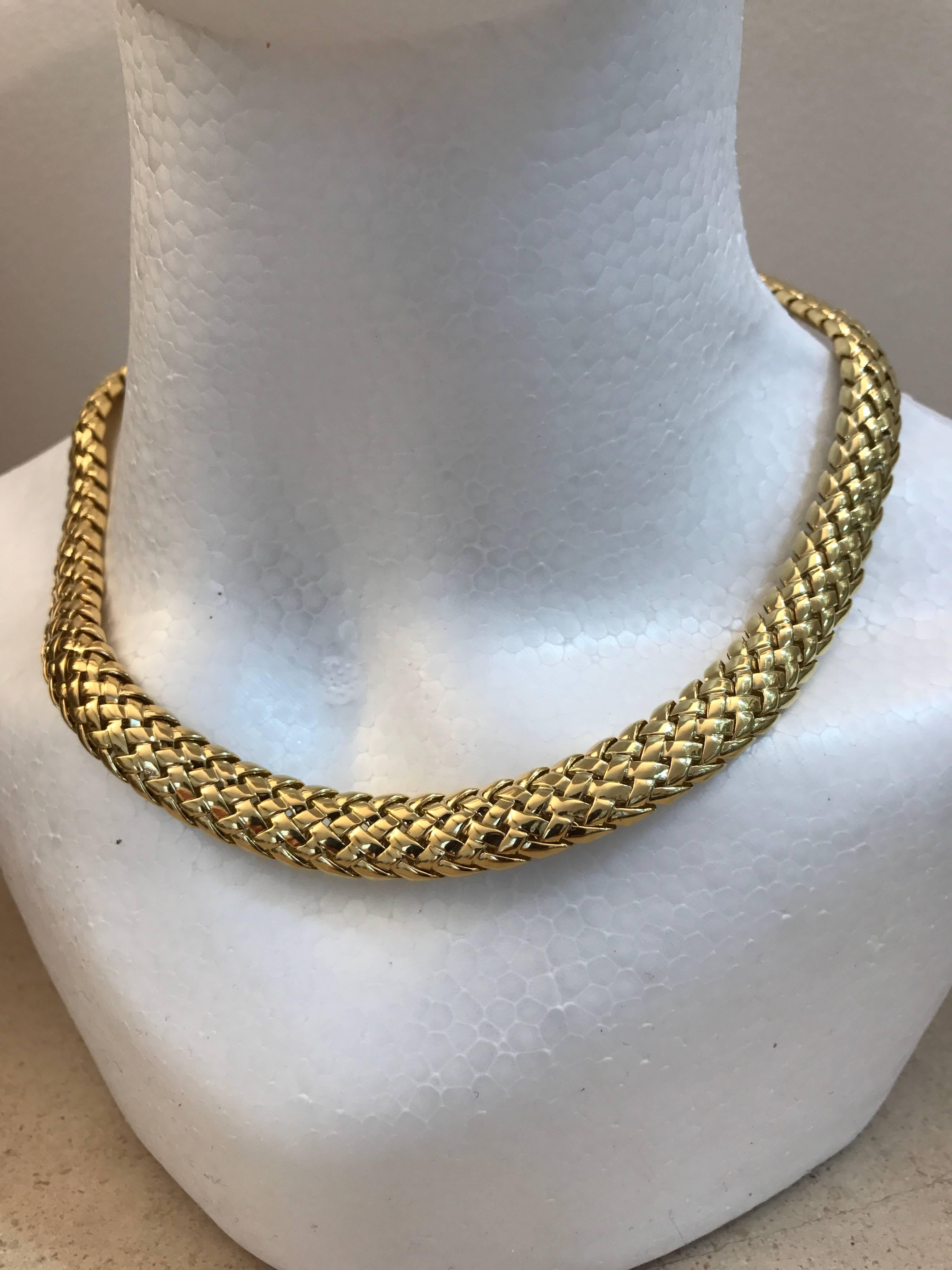 An eighteen carat yellow gold basket weave Vannerie necklace of superb quality signed by Tiffany & Co and made in 1995

