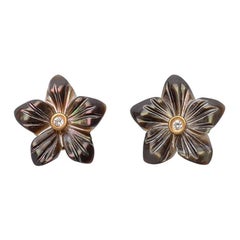 18 Carat Yellow Gold Vermeil, Diamond and Mother of Pearl Flower Earrings