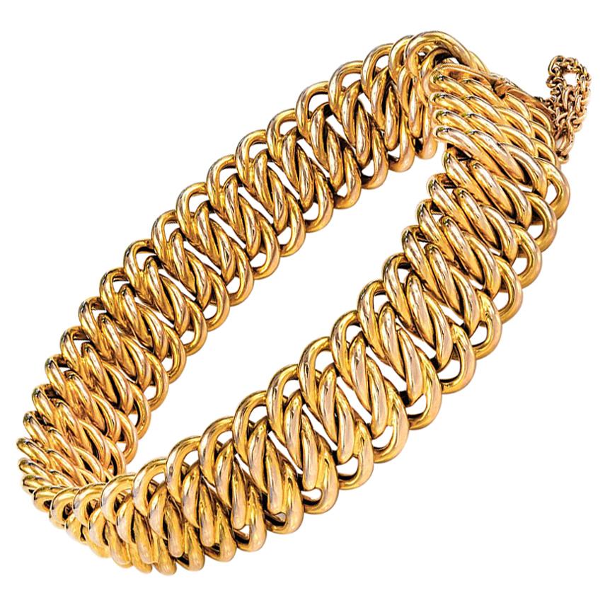 18 Carat Yellow Gold Vintage Double Curb Link Bracelet