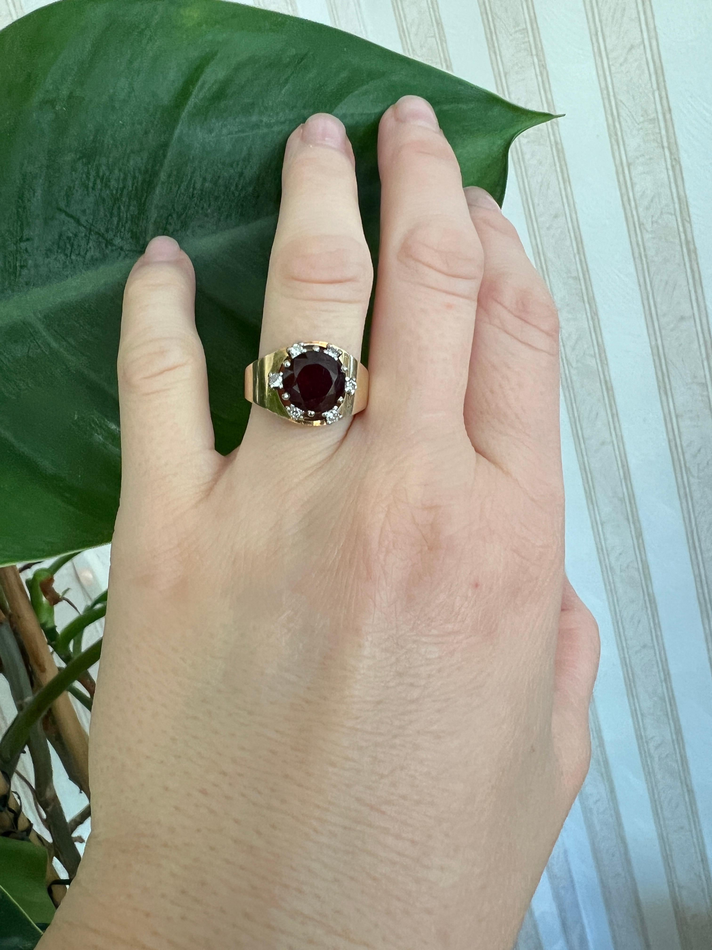 Bague vintage en or jaune 18 carats avec grenat et diamants de 3,00 carats en vente 5
