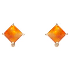 18 Carat Yellow Gold White Diamonds Carnelian Handcrafted Stud Design Earring