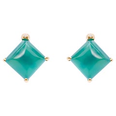 Orecchini di design con perno in oro giallo 18 carati, diamanti verdi e agata, cristallo di rocca.