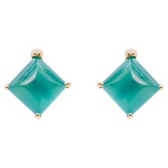 18 Carat Yellow Gold White Diamonds Green Agate RockCrystal Stud Design Earrings