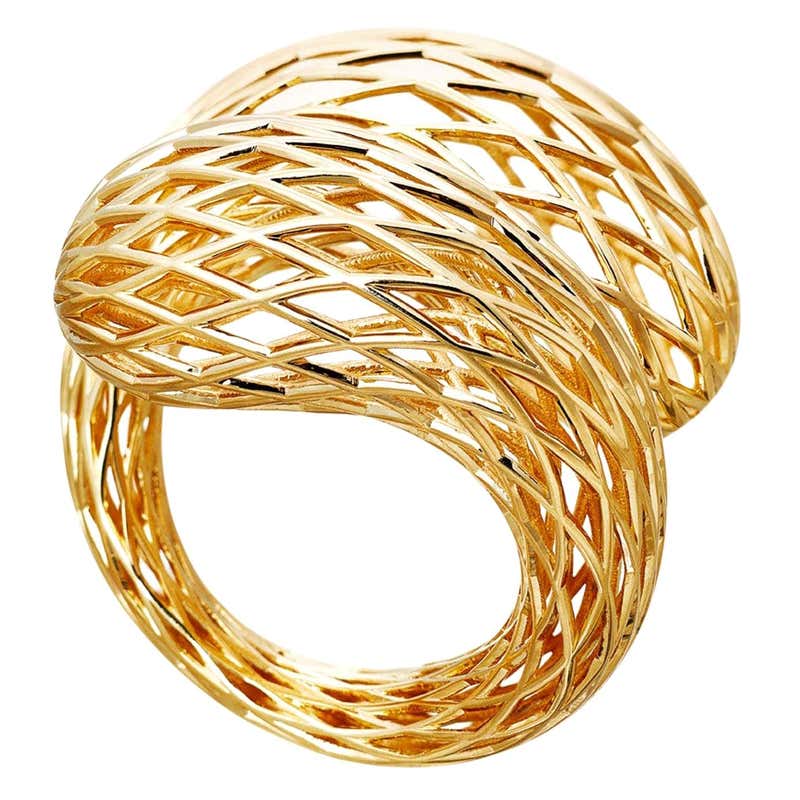 Netting Rings Customizable 18 Carat Yellow Gold White Diamonds Net Ring Aenea Jewelry ...