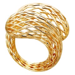 18 Carat Yellow Gold White Diamonds Net Ring Aenea Jewellery