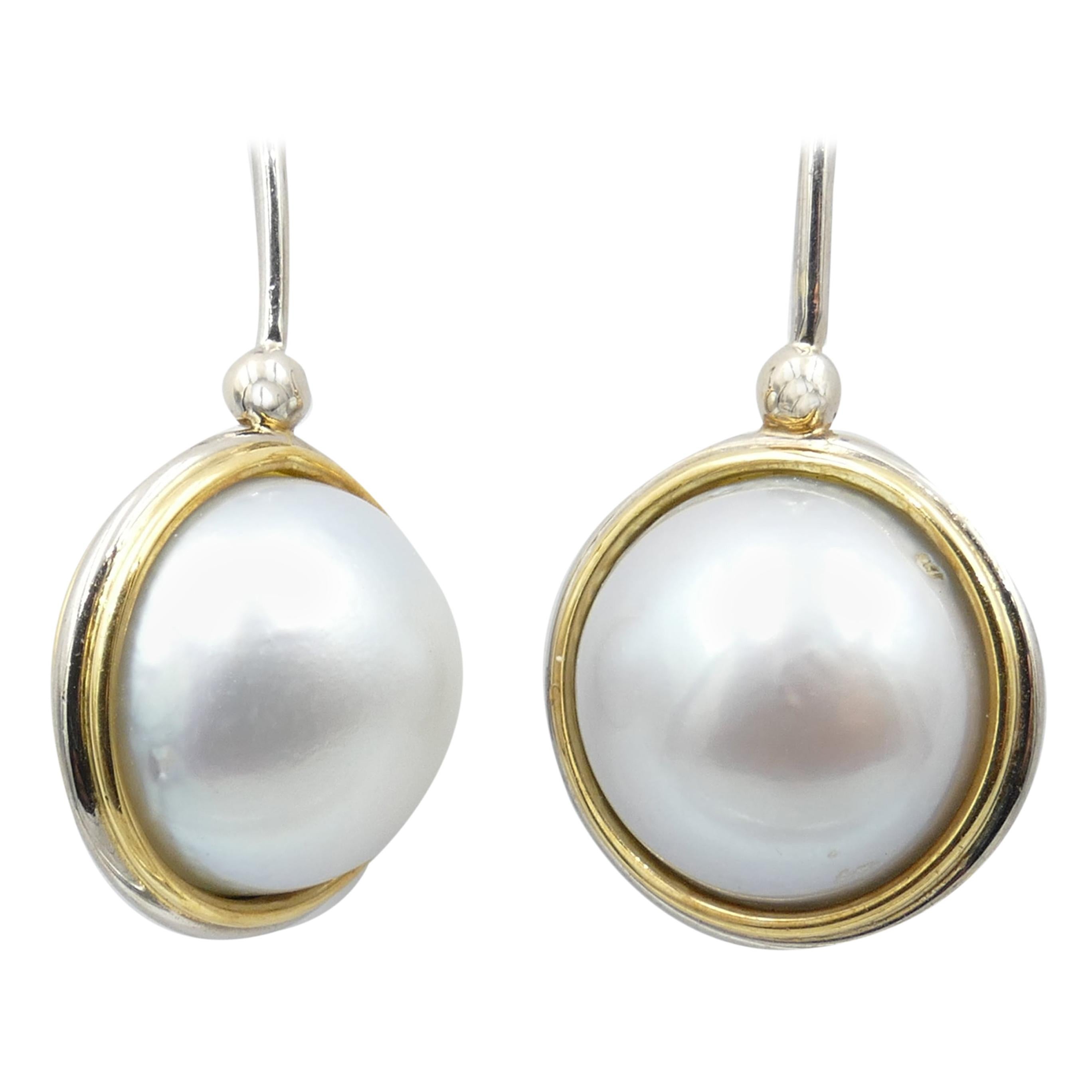 18 Carat Yellow Gold/White Gold Double Side Pearl Earrings For Sale