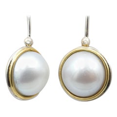 18 Carat Yellow Gold/White Gold Double Side Pearl Earrings