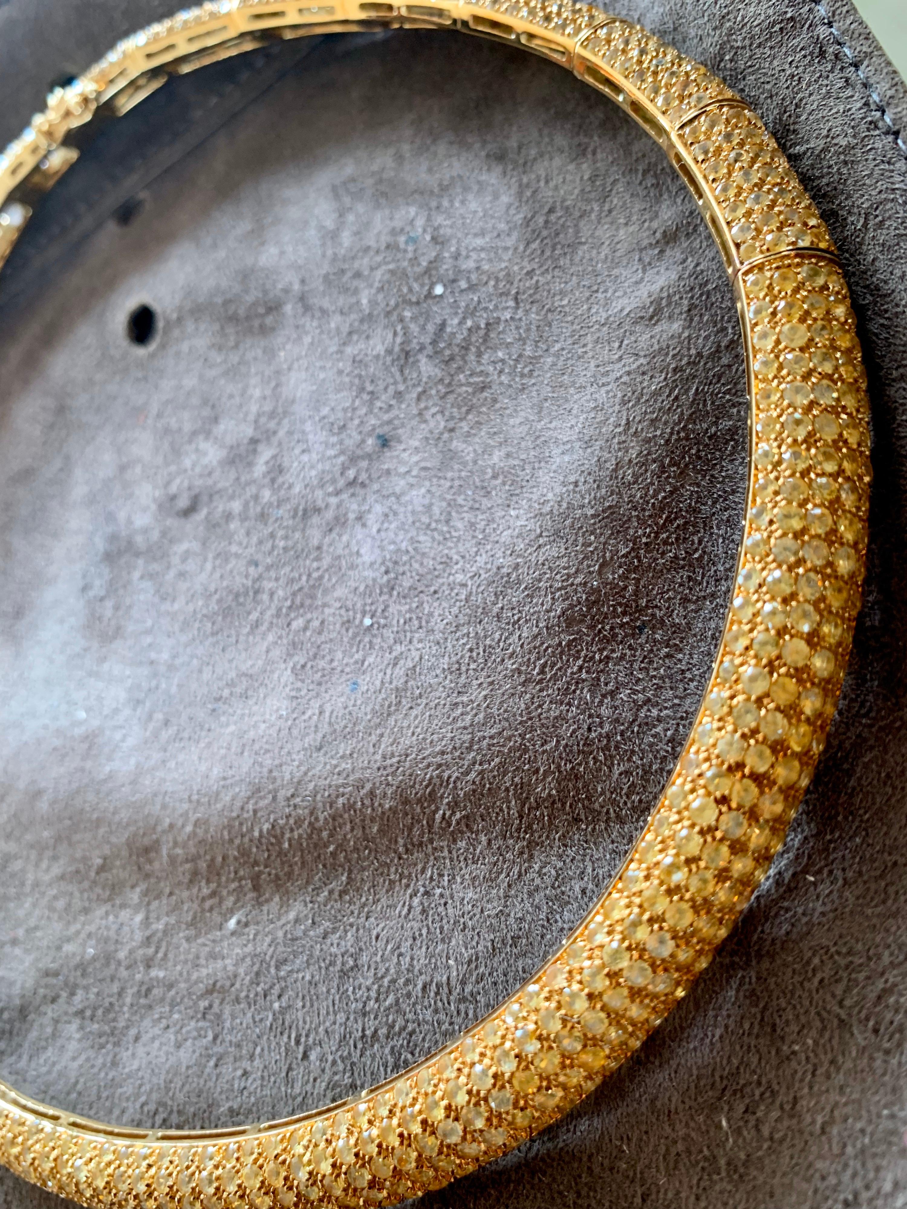 A Vey Sweet 18 Carat Yellow Gold Choker Dome Shaped Necklace. Pave Set Yellow Sapphires. (Approx 20 Carat) 