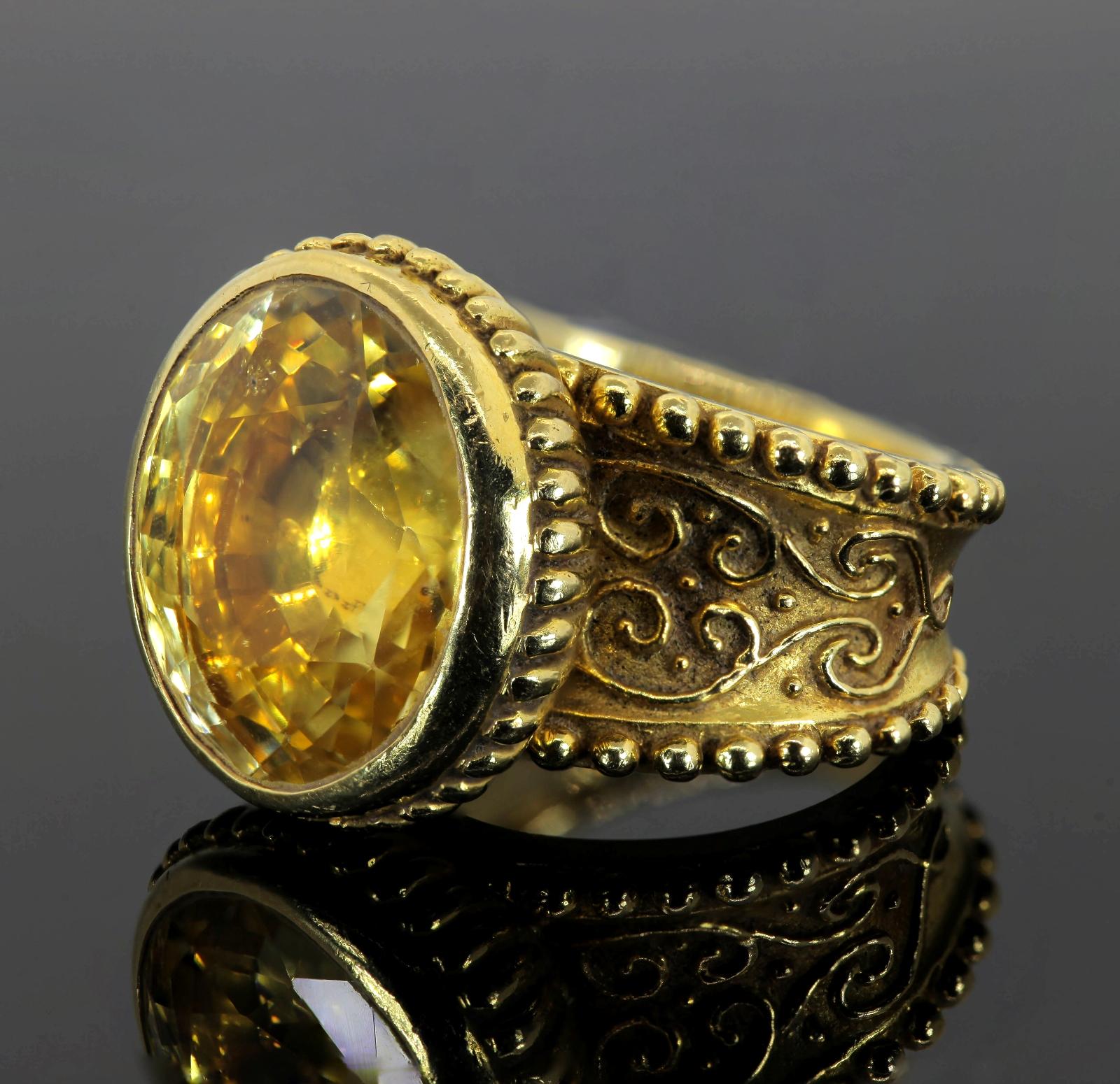 Oval Cut 18 Carat Yellow Sapphire Gold Ring by Cynthia Bach