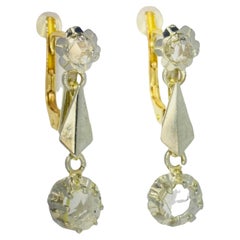 18 Carat Yellow White and Golden Vintage Earrings with Four Natural Diamonds