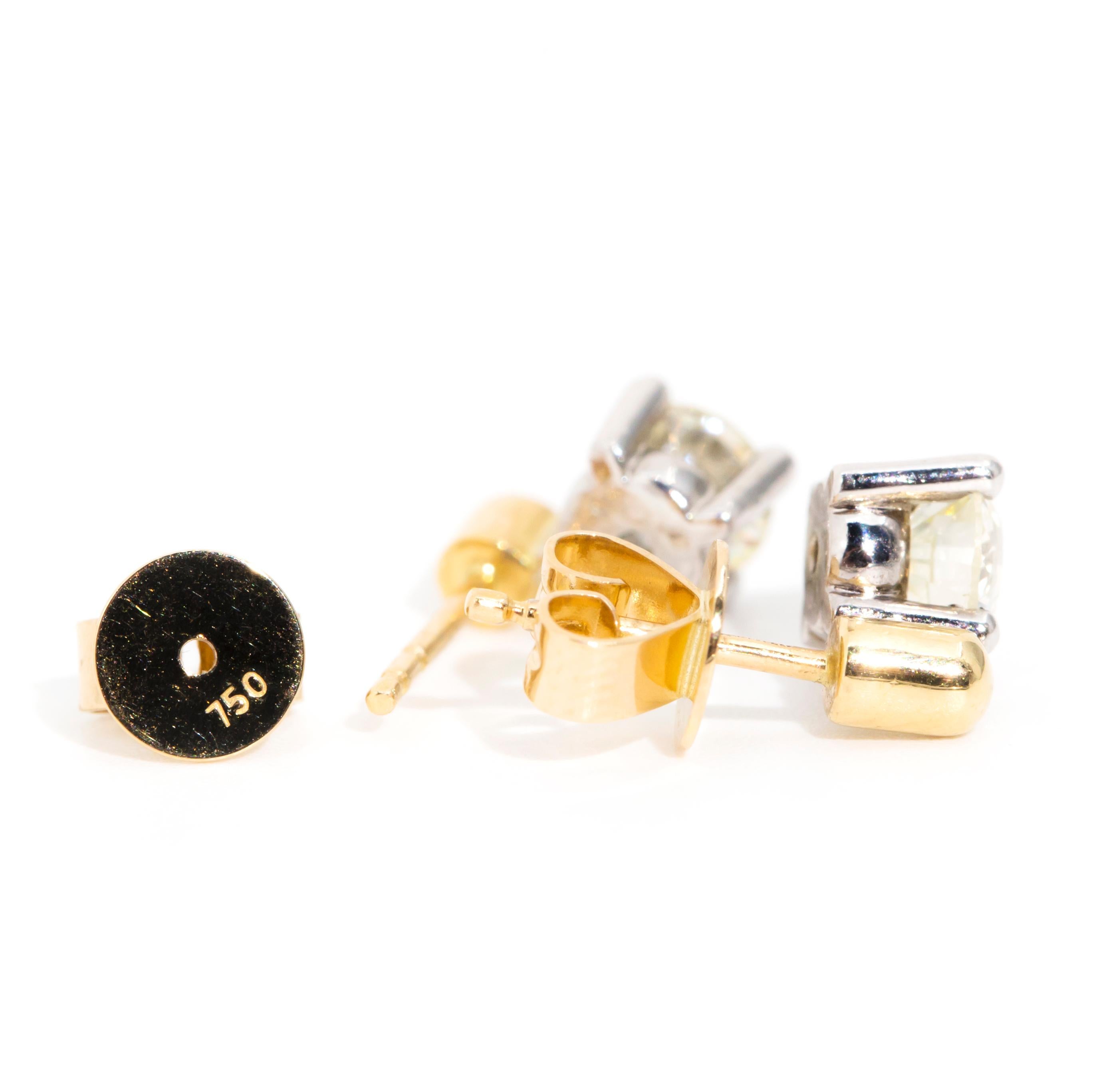 18 Carat Yellow White Gold 0.50 Carat Fancy Cut Diamond Vintage Stud Earrings 4