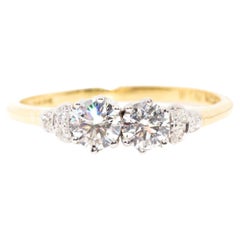 18 Carat Yellow White Gold Round Brilliant Cut Diamond Vintage Engagement Ring