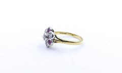18 Carat Yellow & White Gold Vintage Ruby & Old European Cut Diamond Daisy Ring