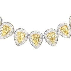 IGI Certified Fancy Yellow Pear Diamond Cut Necklace in Platinum 18K Yellow Gold