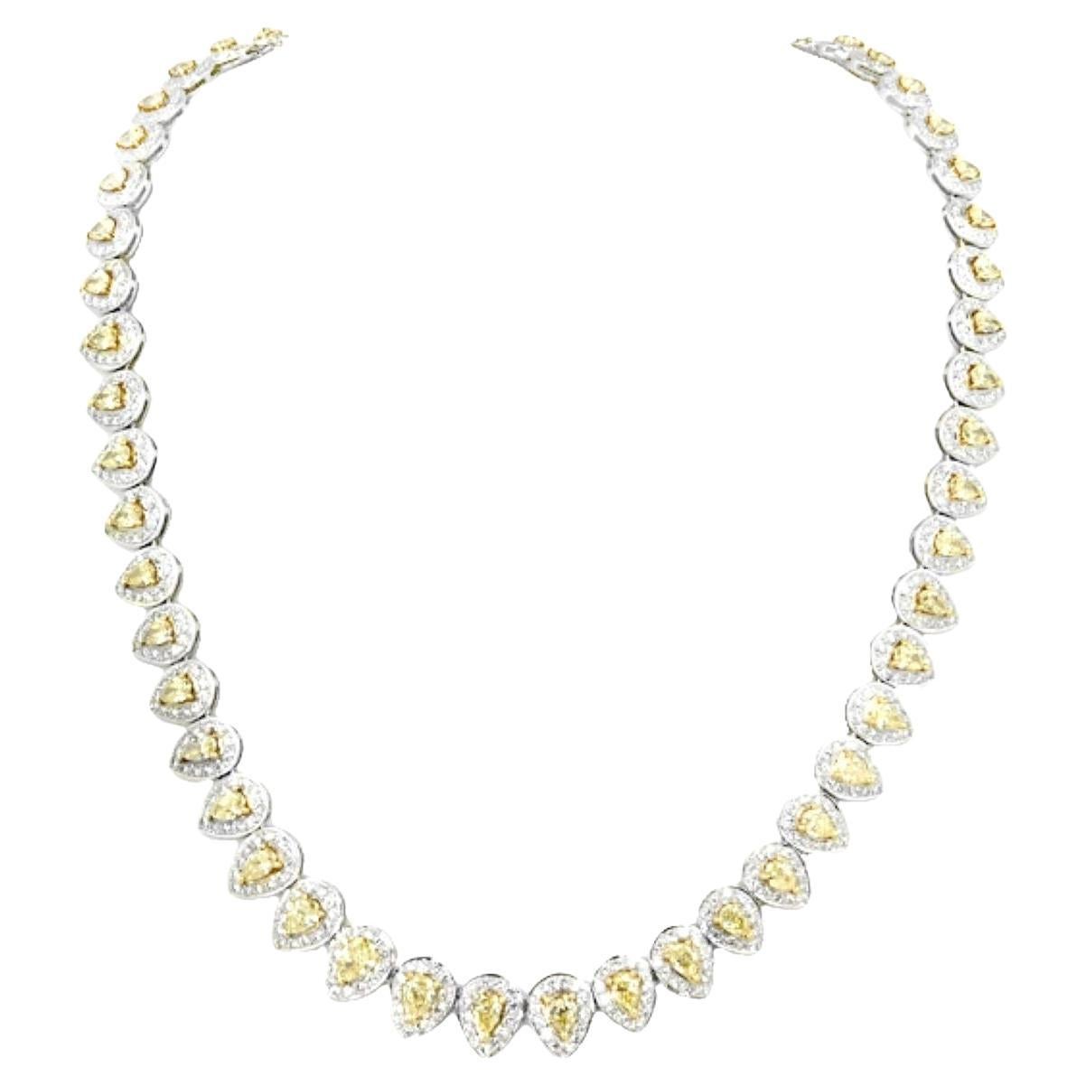 IGI Certified Fancy Yellow Pear Diamond Cut Necklace in Platinum 18K Yellow Gold