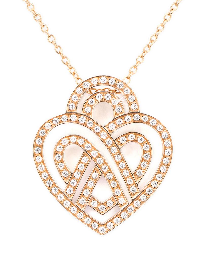 Modern 18 Carats Gold and Diamonds Necklace, Rose Gold, Coeur Entrelacé Collection For Sale