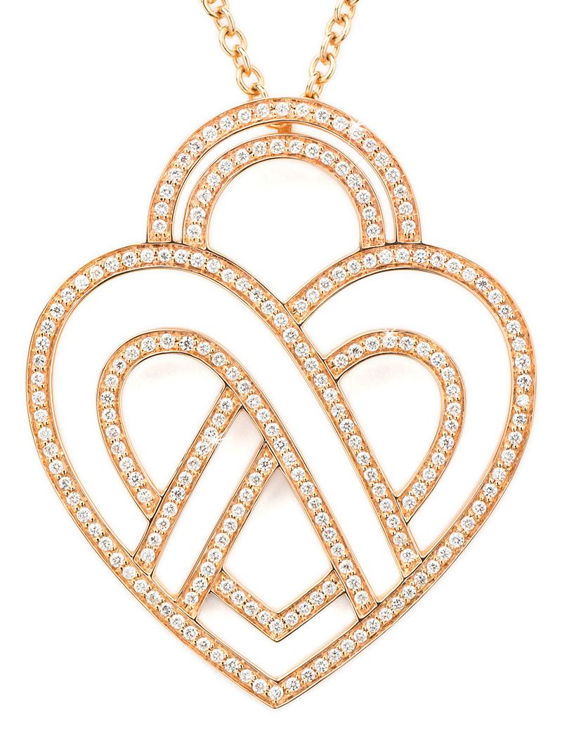 Modern 18 Carats Gold and Diamonds necklace, Rose Gold, Coeur Entrelacé Collection For Sale