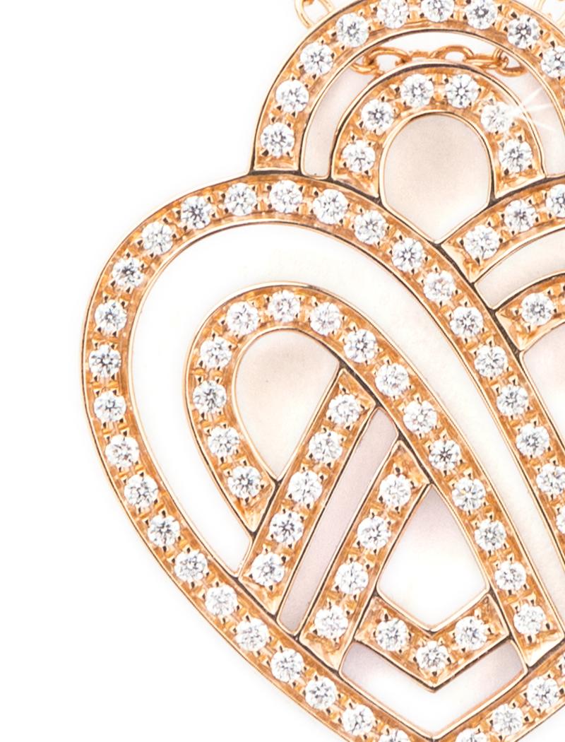 Taille brillant Collier en or 18 carats et diamants, or rose, collection Coeur Entrelacé en vente