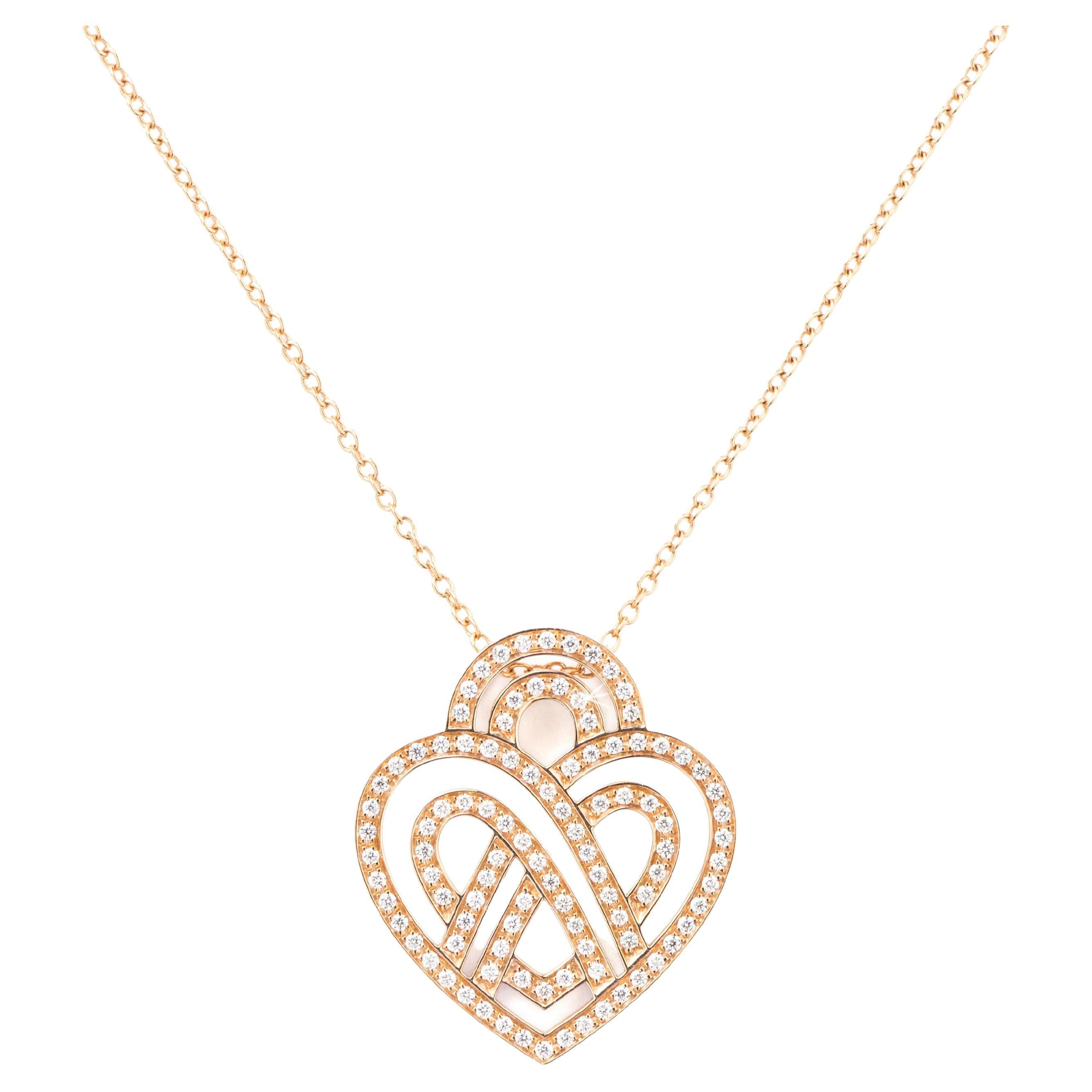 18 Carats Gold and Diamonds Necklace, Rose Gold, Coeur Entrelacé Collection For Sale